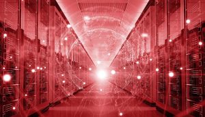 Digital Earth network flying inside server room data center