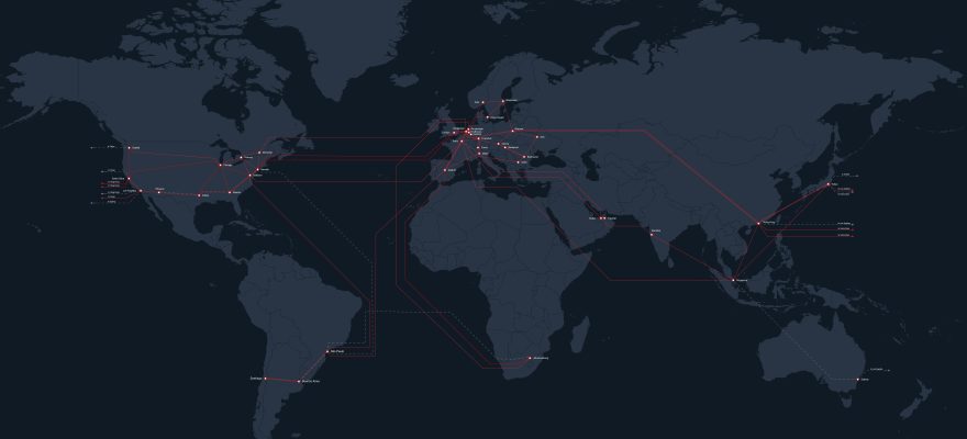Dark version of i3D.net's points of presence world map