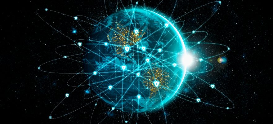 Earth in space with interconnecting lines