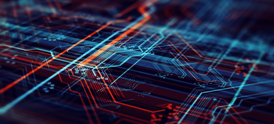 Red and blue circuit lines