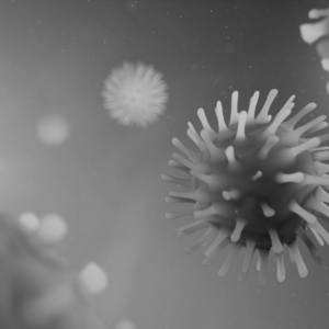 Virus zoom-in in black and white
