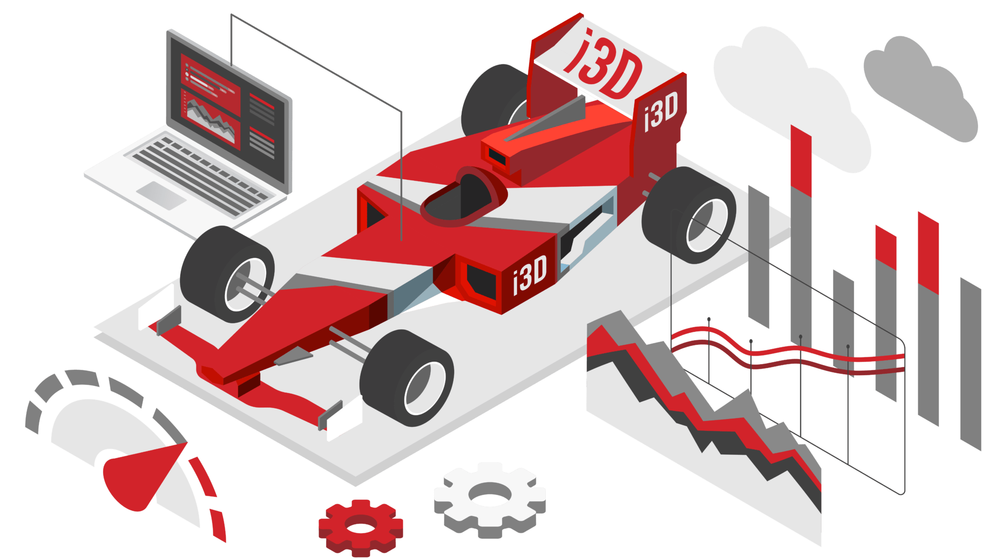 Racecar and platform with i3D.net brand