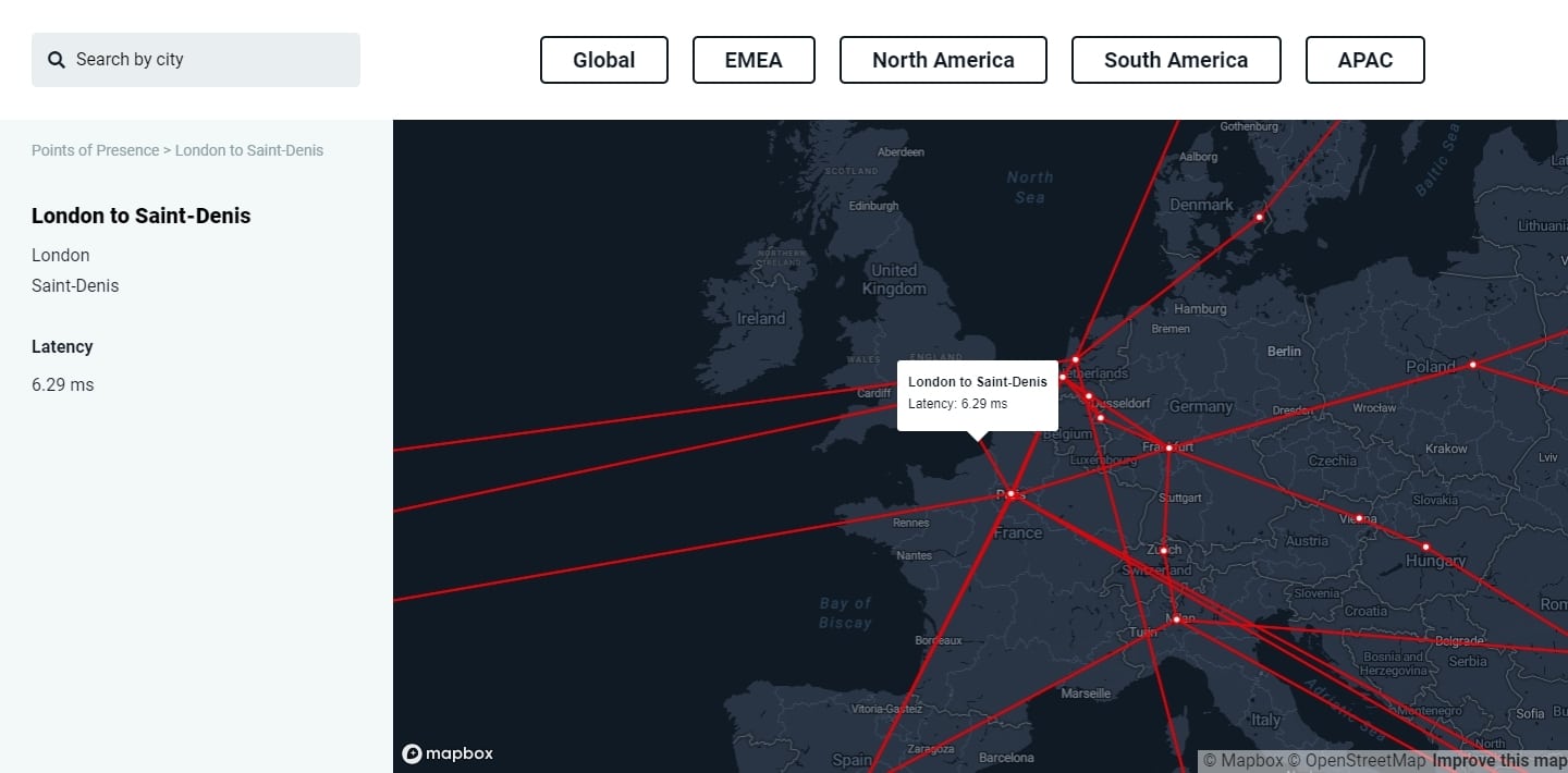i3D.net ping map - connection selected view