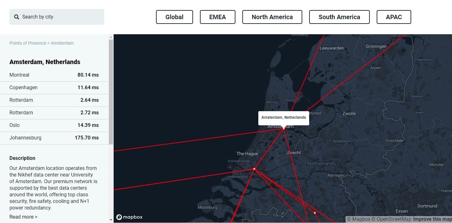 i3D.net ping map - location selected view