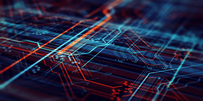 Red and blue circuit lines